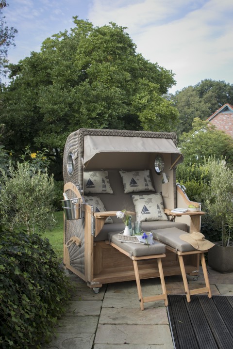 Strandkorb Westerland Teak Bullauge PE G...